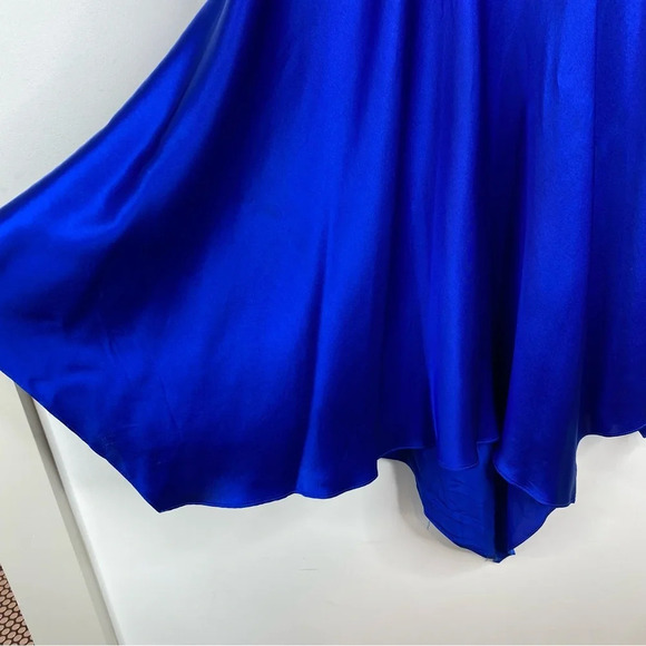 Vintage Cache Silk Dress Halter Scarf Hem Y2K Fairy Retro Ruched Prom Cerulean - Picture 3 of 13